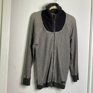 DIESEL Grey Melange Checked Zip Shawl Tricot Sweater